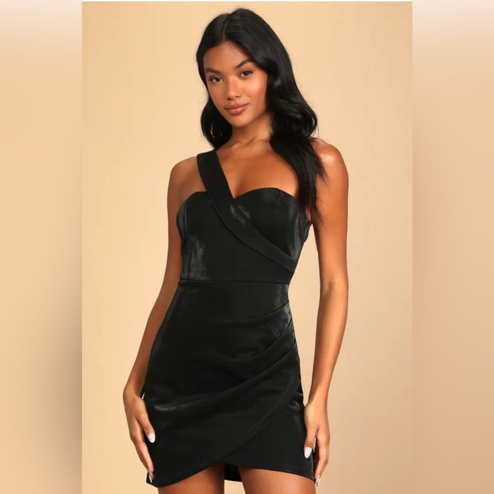 Lulus | Large Forever Phenomenal Black One-Shoulder Asymmetrical Mini Dress